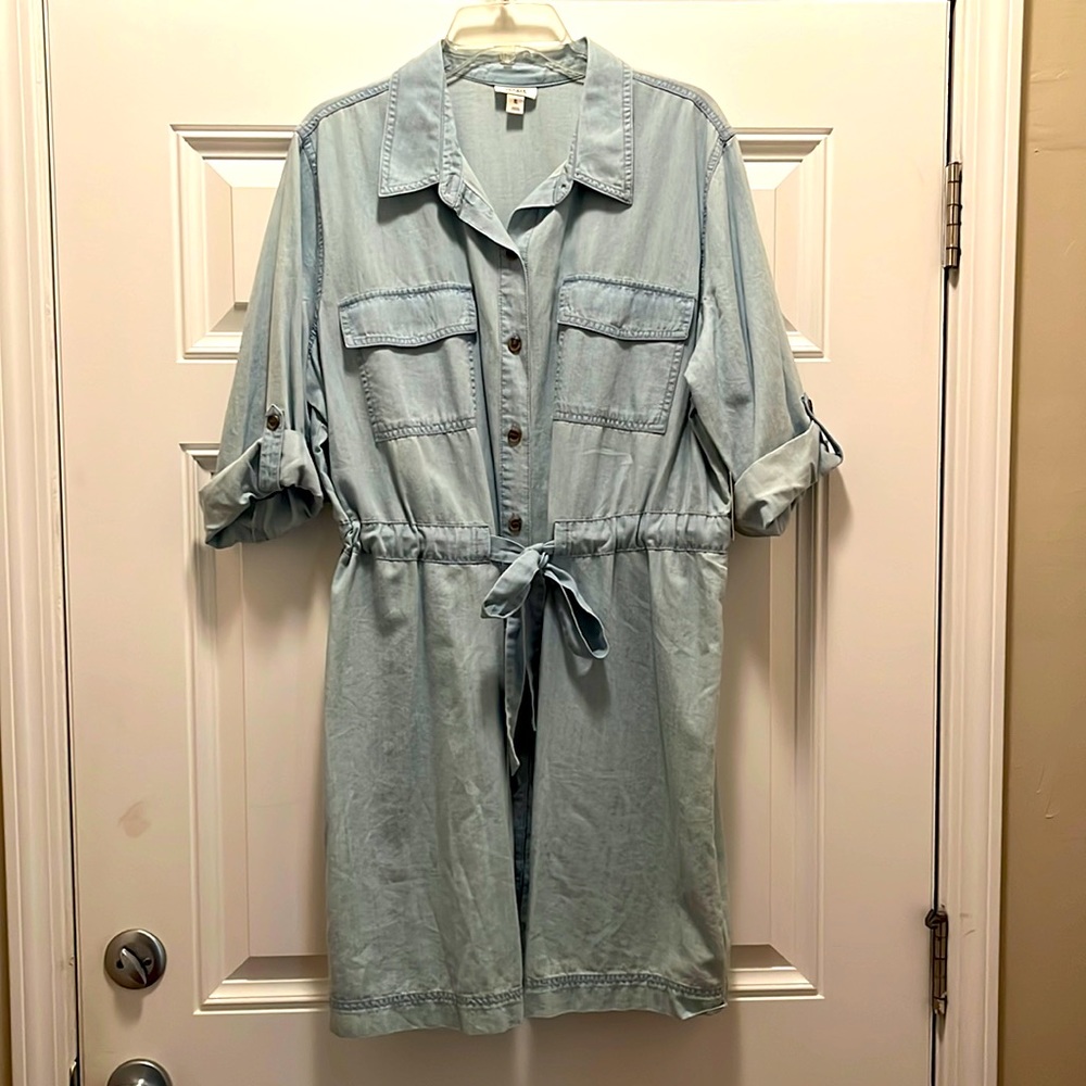 a.n.a Light Blue Denim Dress w/Cinched Waist and Belt
